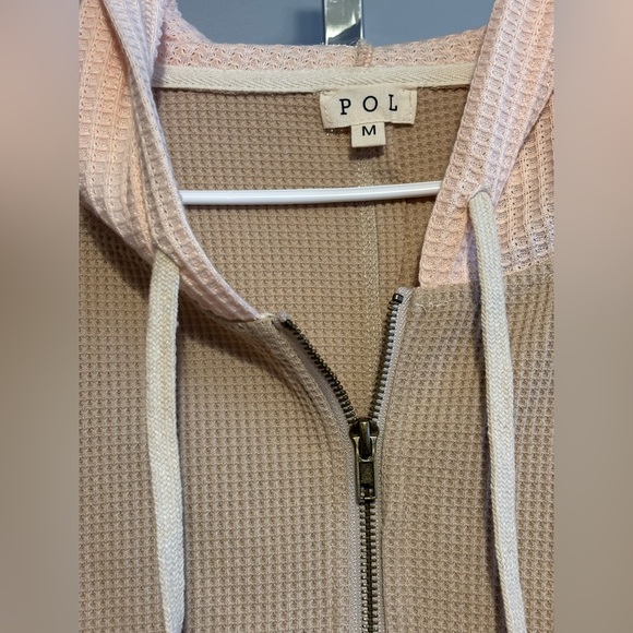 Pol‎ Women’s Zip Up Waffle Hoodie Cropped med tan and pink - Picture 5 of 7